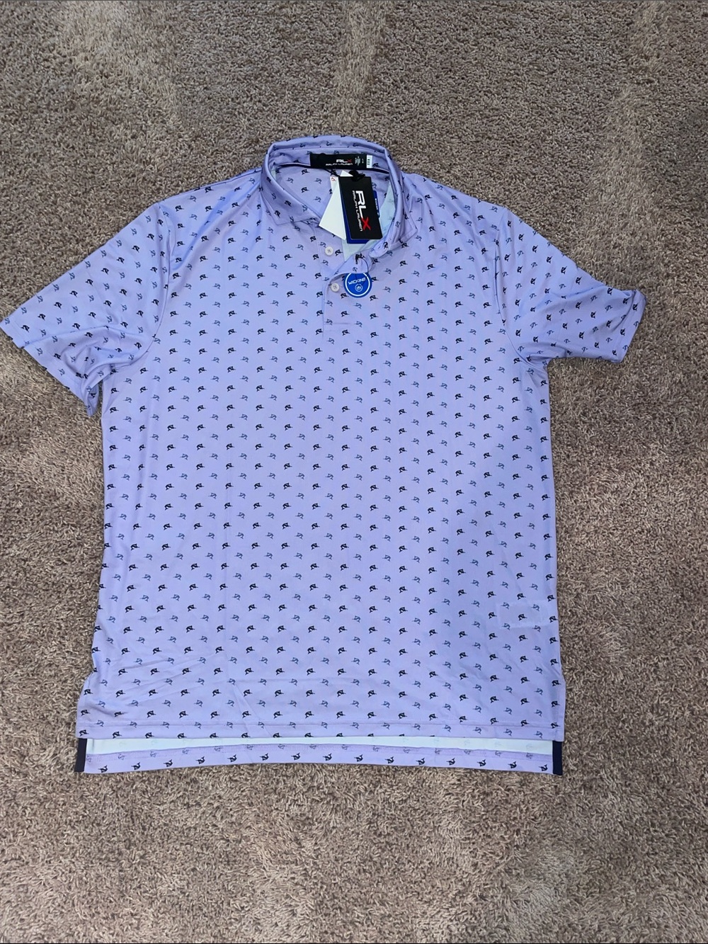 NWT RLX Ralph Lauren Men’s Lavender Polo with Micro Icon Print size large